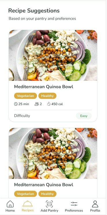 Recipe suggestions screen
