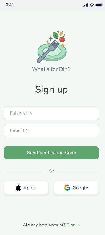 Sign up screen